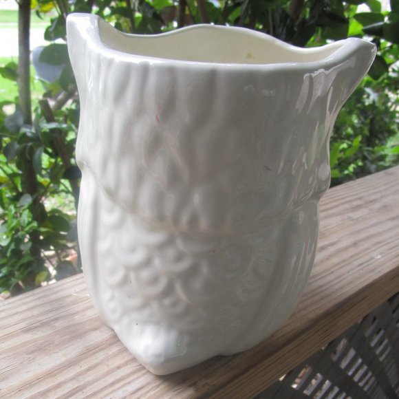 Vintage Owl Vase, Tall Ceramic Owl Pottery Vase MCM Owl Mod  Vintage White Ceramic Owl Planter Vase